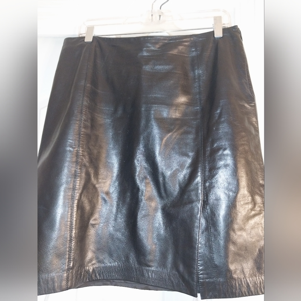 Ann Taylor Black Leather Pencil Skirt